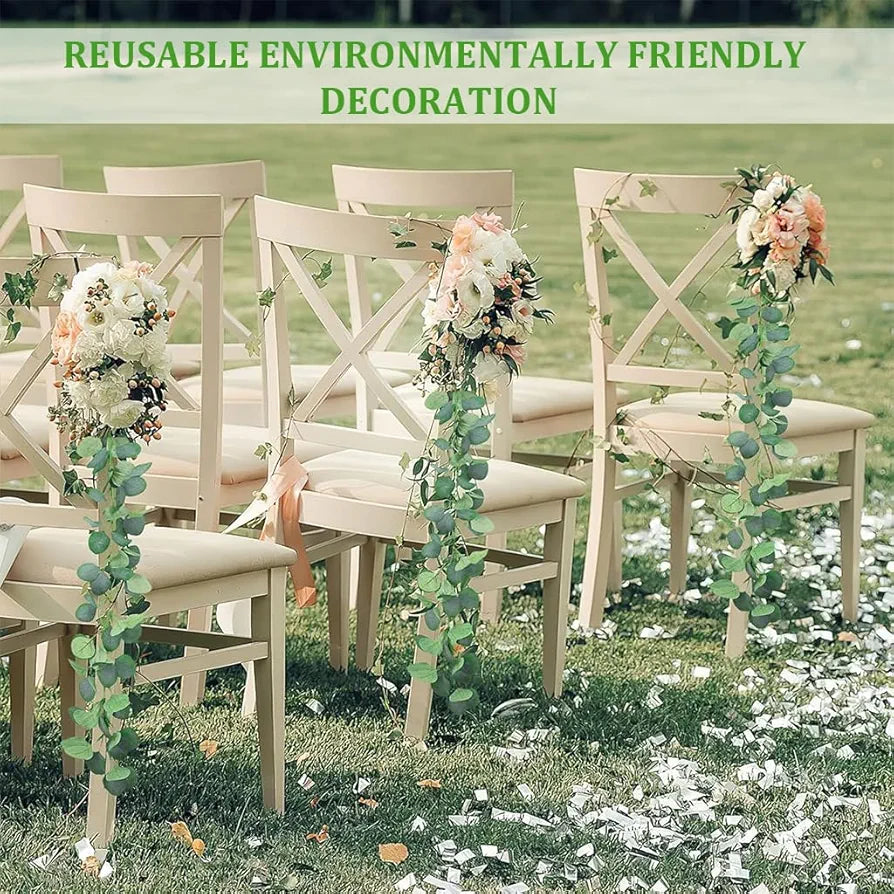 HASTHIP® 6 Pack Eucalyptus Garland, Artificial Eucalyptus Leaves Table Greenery Garland Wreath Vines Handmade Garlands for Wedding Backdrop Indoor Outdoor Arch Wall Decoration, 2.4M